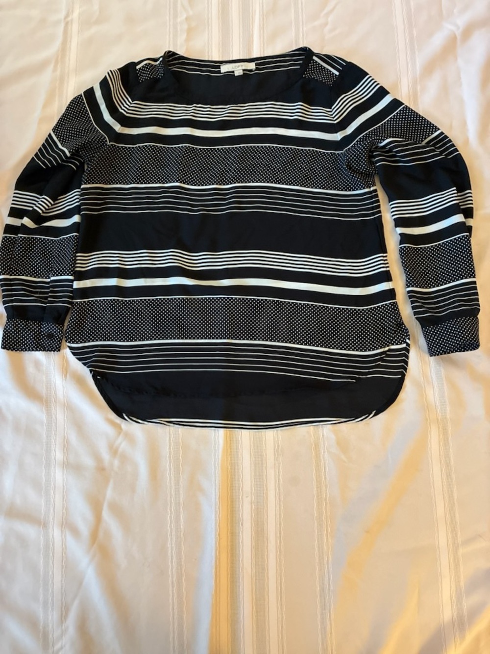 Ann Taylor Loft Striped Black and White Women's Blouse - Picture 3 of 6